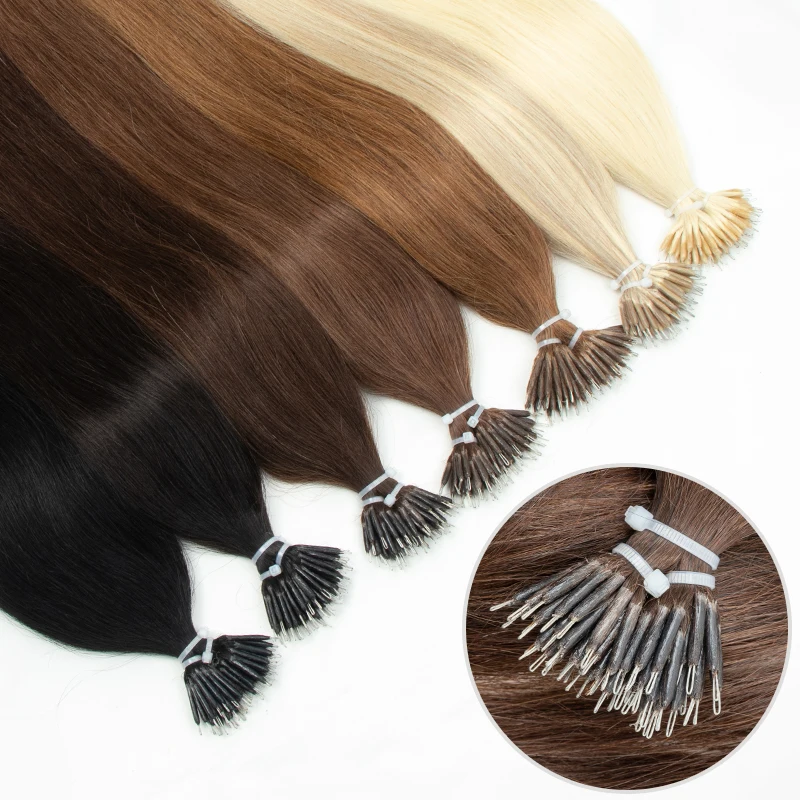 MRS HAIR Nano Rings Hair Extension Microrings Keratina Italiana Hair Extensiones Nano Beads Non-Remy 50strands/pack 12-24 inch