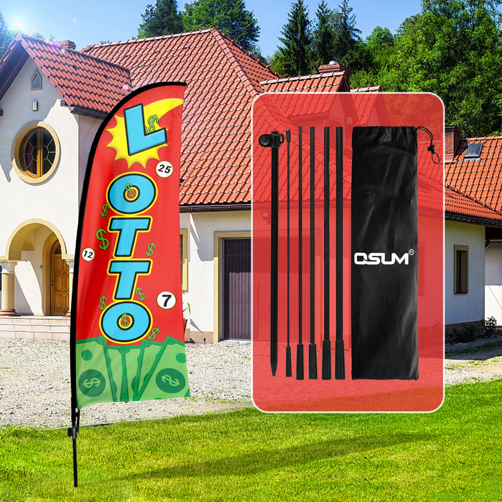 Fsflag Skateboard Feather Flag,7 Ft Tall Business Windless Flag Signs Con Pole Kit E Ground Spike Banner