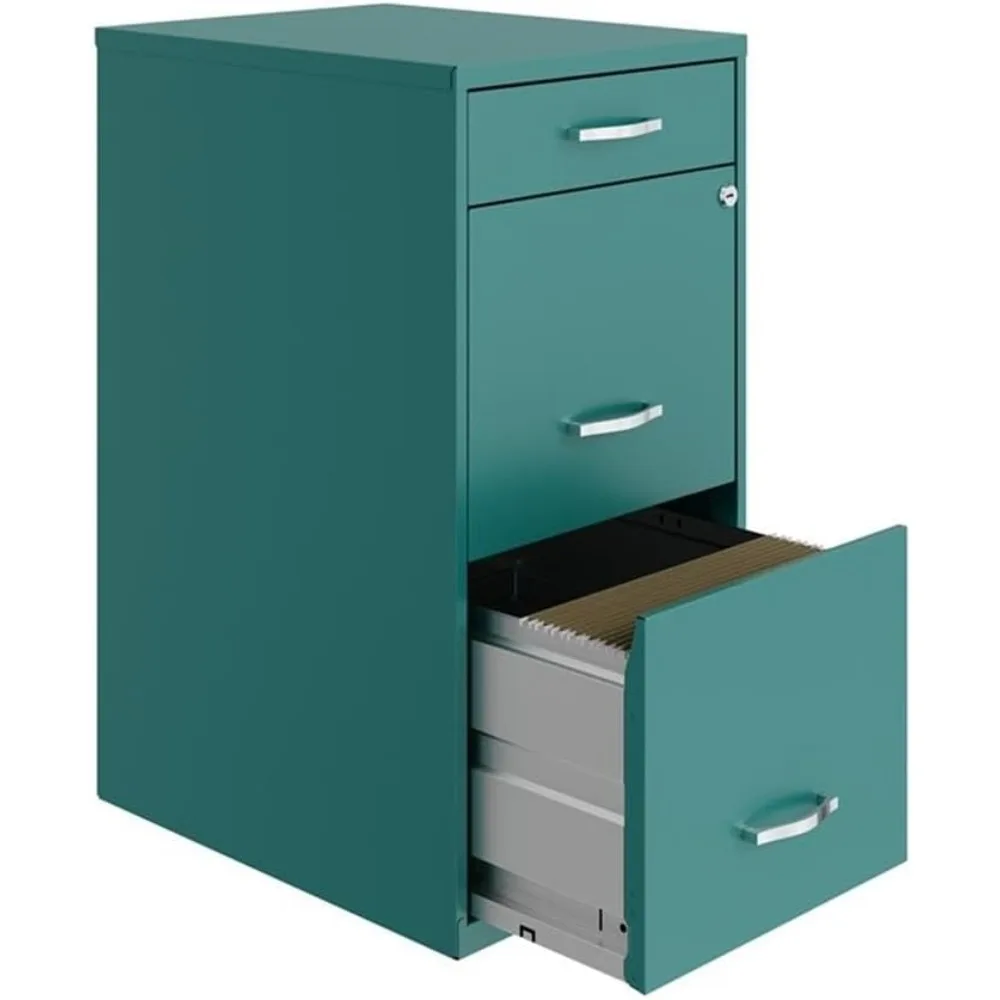3 drawers 27.32" vertical turquoise metal filing cabinet lockable pre-assembled stationary letter size for home, office