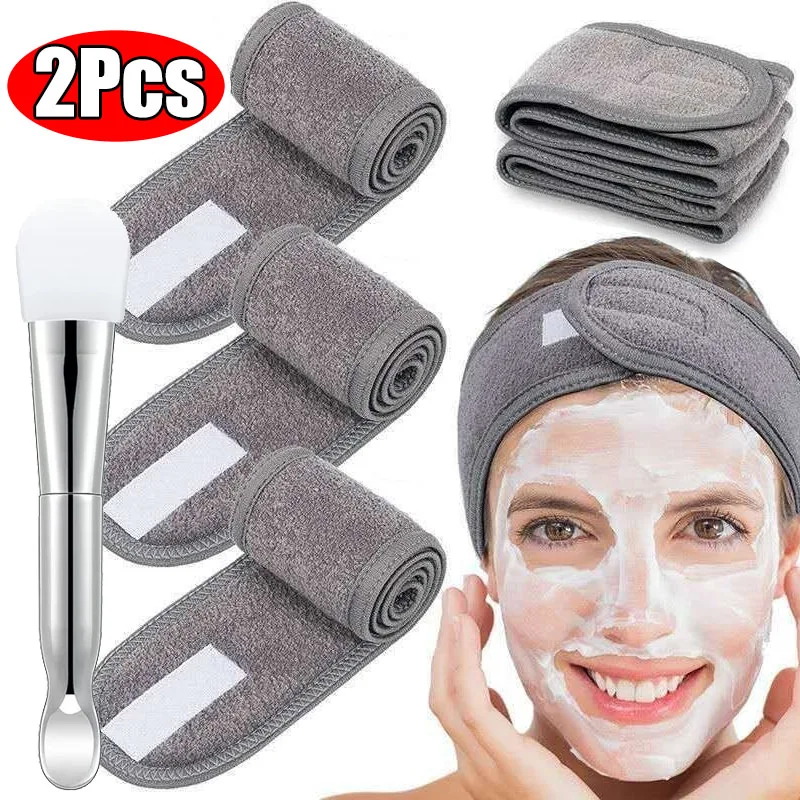2Pcs/Set Adjustable Make Up Headband with Mask Makeup Brush Soft SPA Facial Hairband Wash Face Hair Holder Towel Skin Care Tools