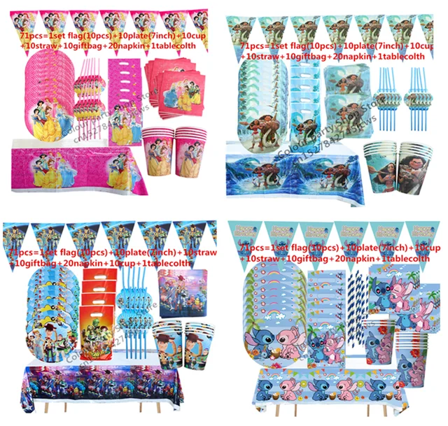 Disney Toy Story Princess Lilo ; Stitch theme Birthday Party Decorations Disposable Tableware Set Baby Shower Kids Party Supplies