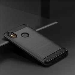 Shockproof Carbon Fiber Textured Silicone Case - Brushed Rubber Soft Phone Cover for Redmi Y2 (Black)
