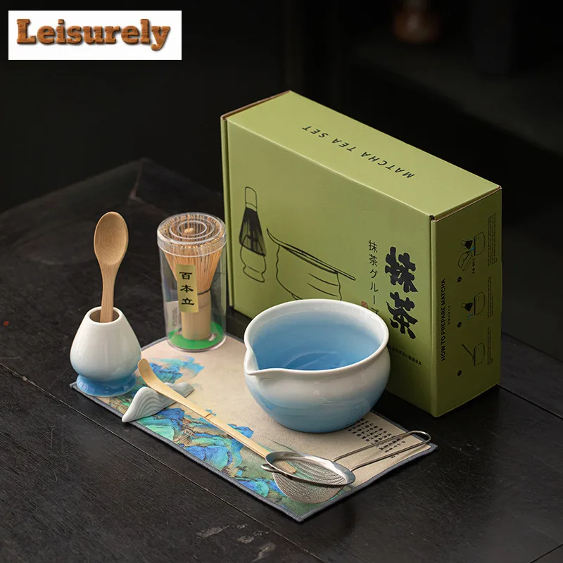 Gradient Ramp Matcha Large Set Of Tea Whisks Standing Bowls Filter Spoons Tea Ceremony Porcelain Tea Set Supplies Collection