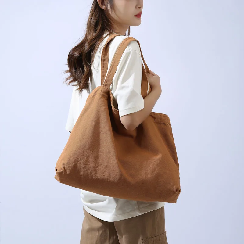Tote Canvas Bag for Ladies Girl Student Large Capacity Shoulder Bag Solid Color Preppy Style Harajuku Commuter All-match Handbag