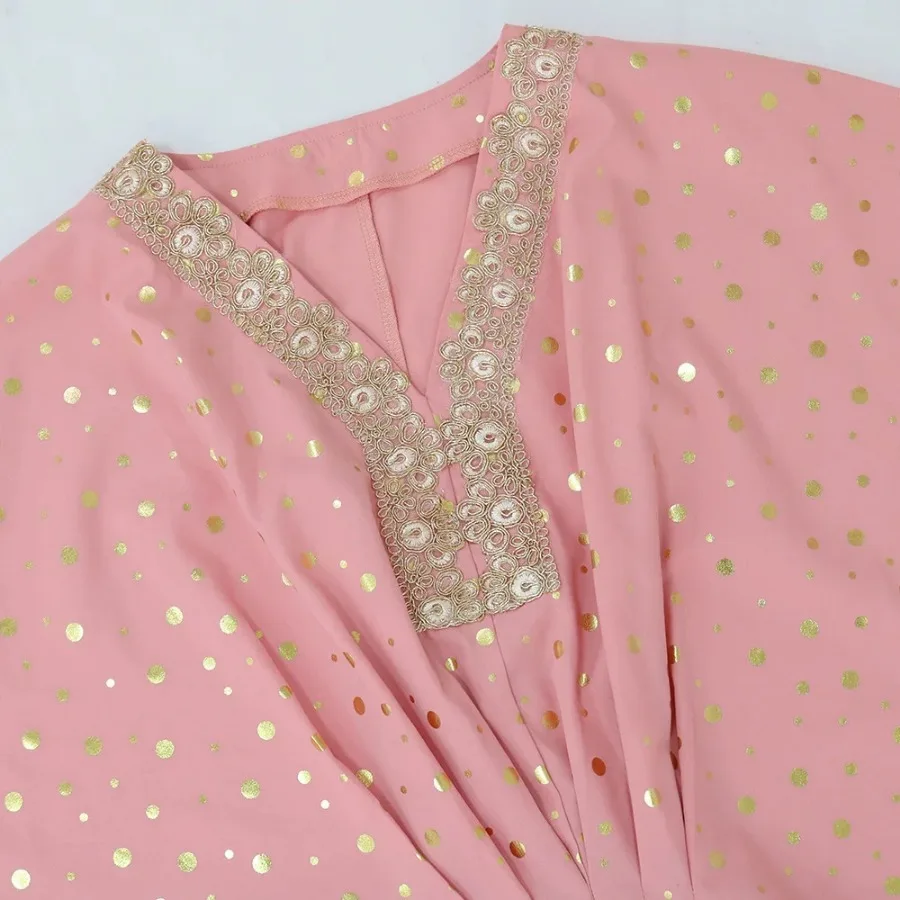 Dubai Muslim Woman Dress Polka Dot Print V-Neck Elegant Long Dresses Islamic Robes Abaya Turkey Ramadan Evening Kaftan Jalabiya