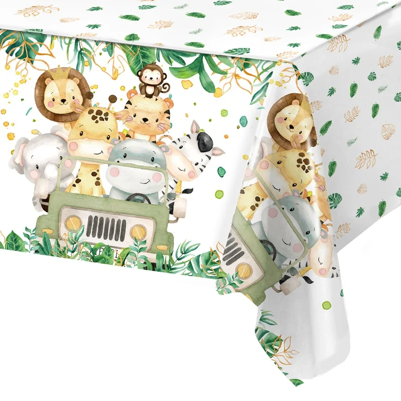 Party Decorations Jungle Animal Tablecloth Birthday Party Palm Leaves Jungle Safari Wild One Kids Birthday Party