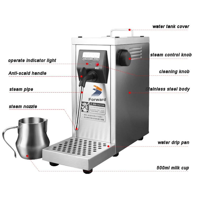Electric 1450W Steam Milk Foaming Machine Automatic Cleaning Milk Frother Water Heating Steamer For Bubble Tea Shop 3
