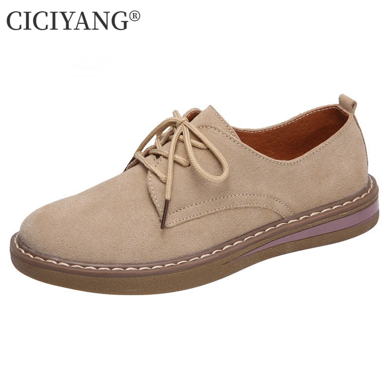 

CICIYANG British Style Women Shoes Suede Cowhide Casual Flats Spring Autumn Shoe Lace-up Loafers for Ladies Retro Handmade Shoes