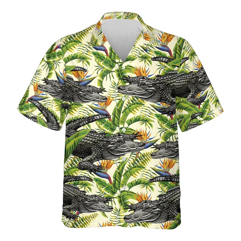 thumbnail image 1 of Camisa hawaiana con estampado 3D de animales divertidos para hombre, camisas Aloha con patrón de cocodrilo, blusas casuales holgadas de manga corta con solapa de verano, 1 of 4