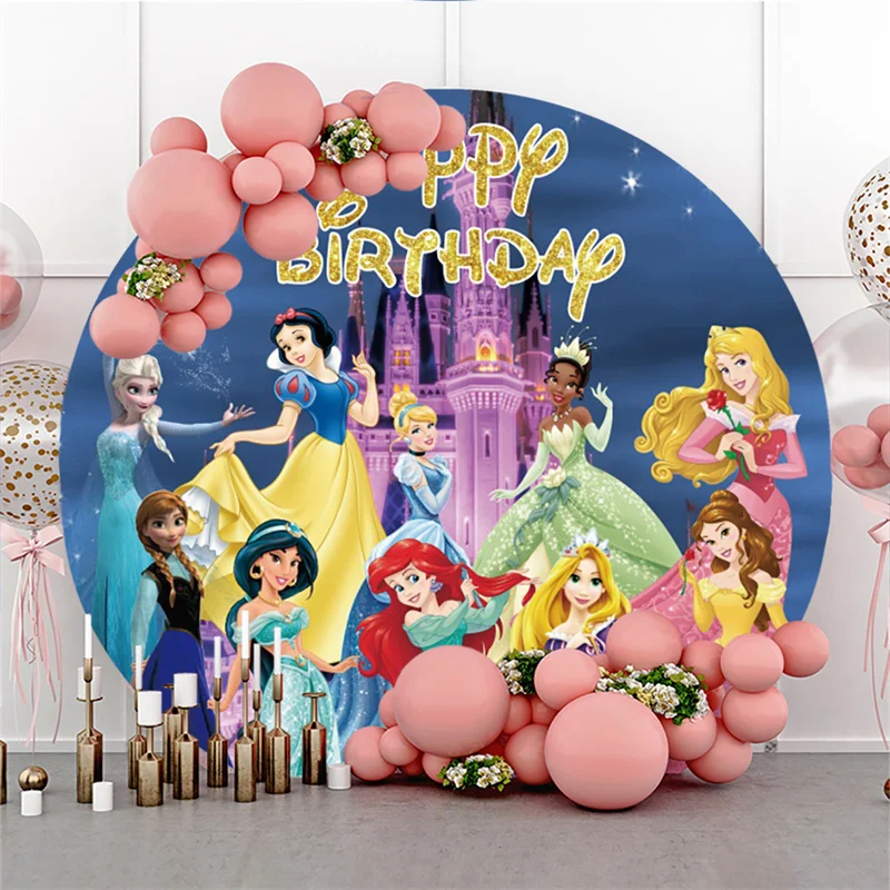 Disney Princess Round Shape Wall Custom Background Wedding Decoration Childrens Birthday Party Backdrops Photozone D