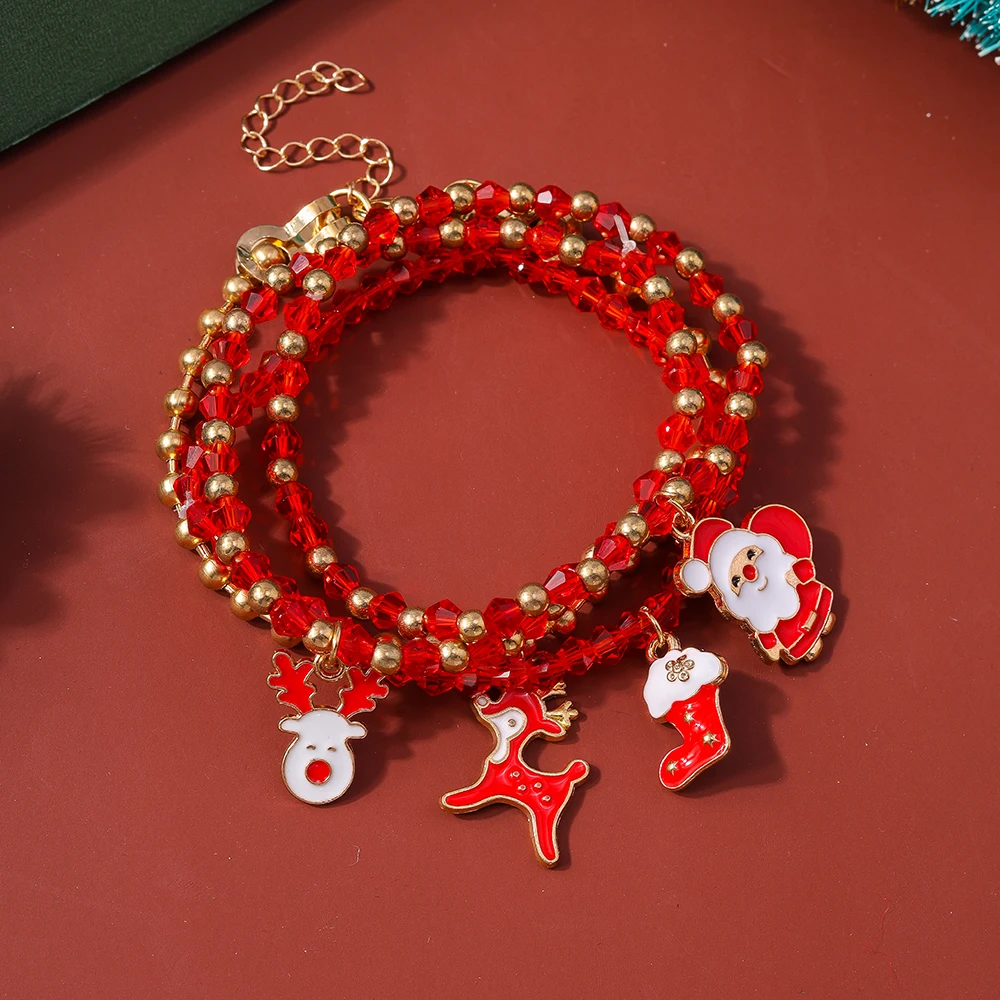 Leslie Fashion Weihnachtsarmband Weihnachtsbaum Glocke Hirsch Schneemann Schneeflocke Armband-Set für Frauen Frohes Neues Jahr Schmuck Geschenke – Detail 2