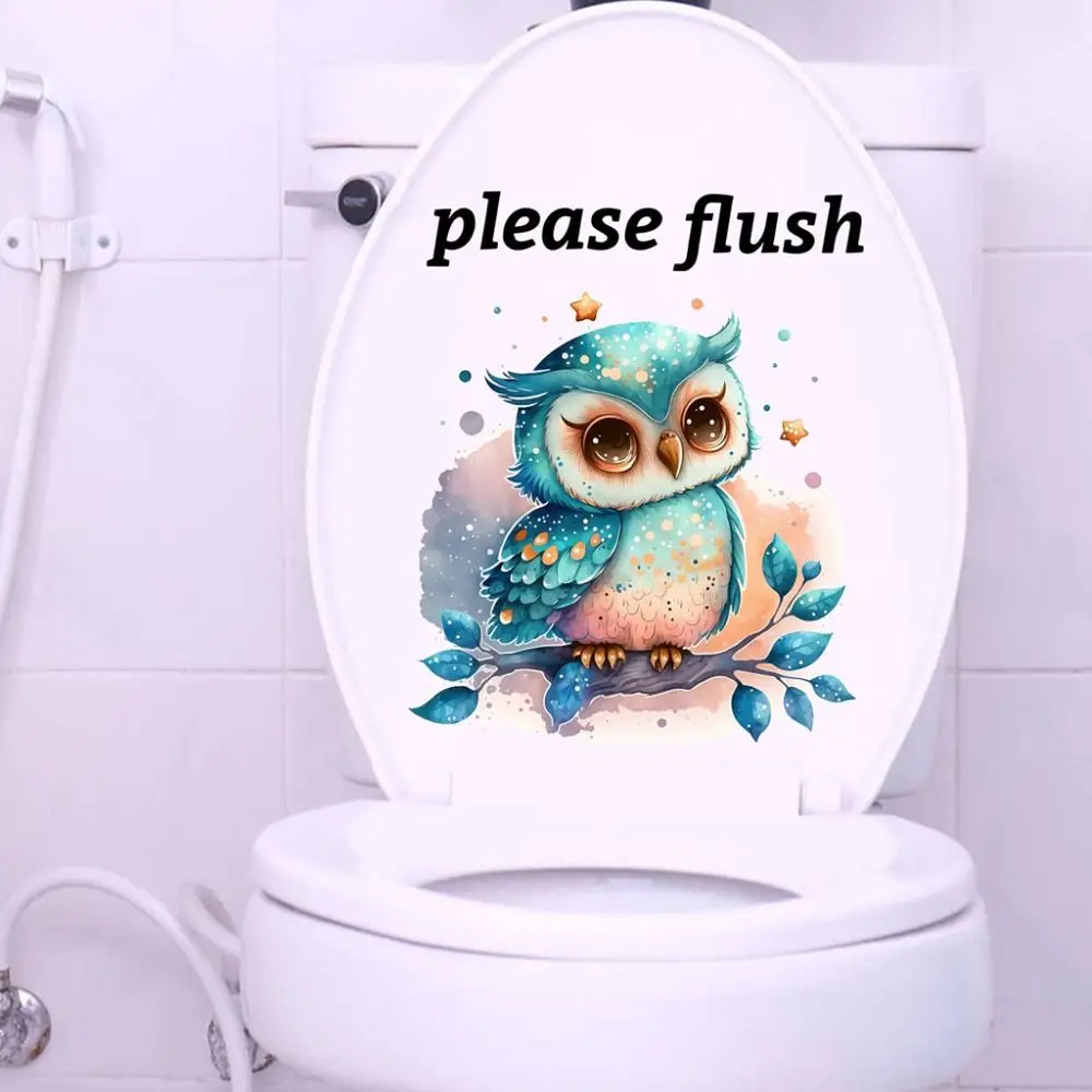 Cartoon PVC Sea Animal Toilet Sticker Washable Please Flush Toilet Sign Sticker Removable Cute Bathroom Decals Living Room
