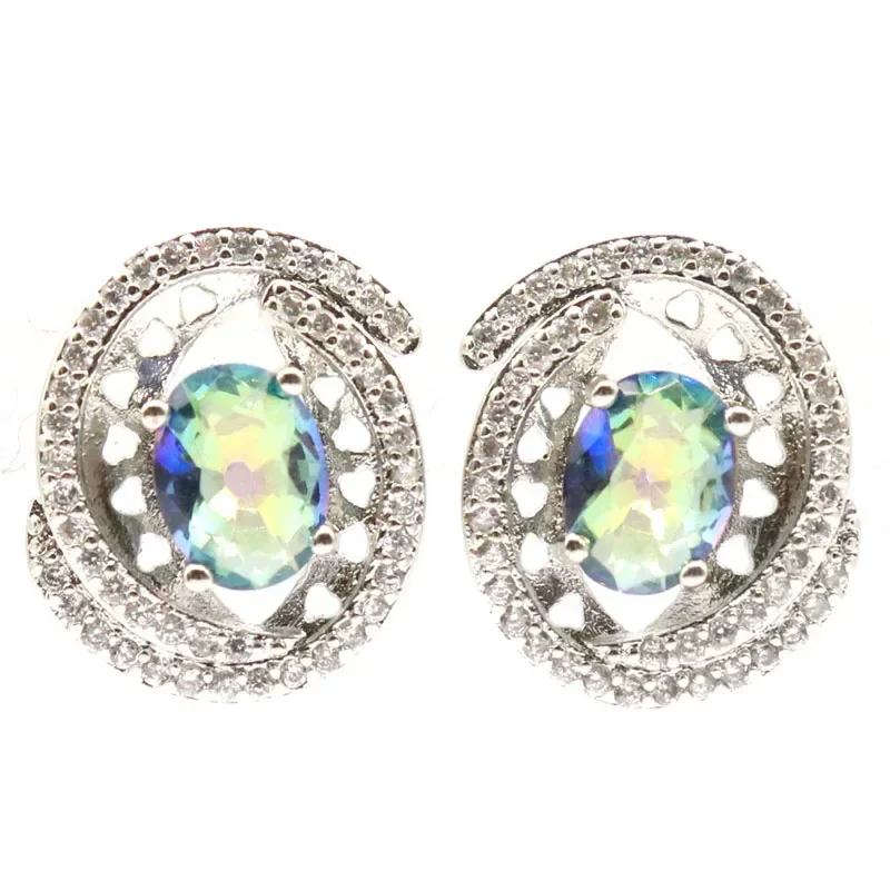 4g 925 SOLID STERLING SILVER Earrings Fire Rainbow Mystic Topaz Violet Topaz Real Blue Sapphire CZ Ladies Party
