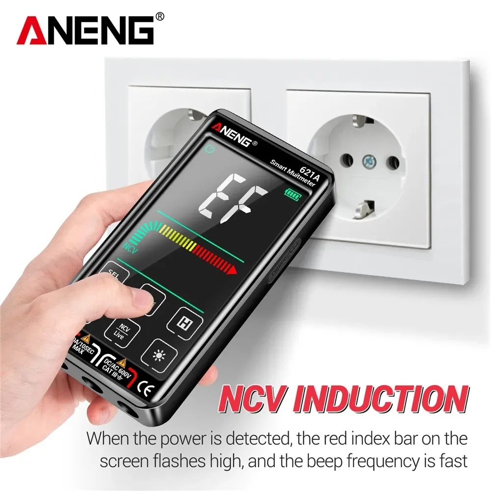 디지털 멀티미터 ANENG 621A 스마트 9000 카운트 AC DC 전압 전류 충전식 커패시터 다이오드 NCV 감지 멀티미터 도구