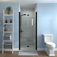 Bifold Frameless Glass Shower Door,Fold Clear Glass Shower Panel Pivot Swing Shower Doors,Matte Black Finish 2