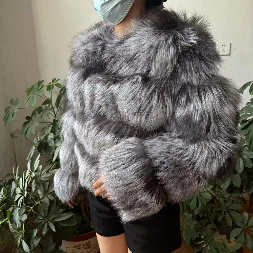 WEFURLENA Silver Fox Fur Coat Winter Jacket Women Natural Raccoon Fur Coat Street Warm Long Sleeve Natural Luxury Jackets