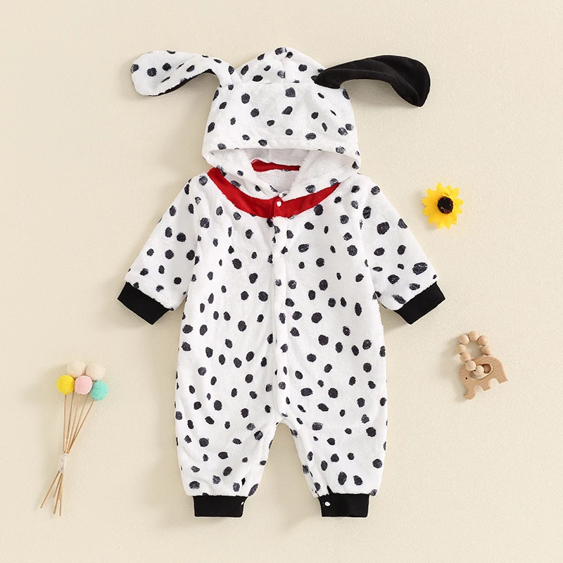 Unisex Baby Girls Boy Dalmatian Costume Halloween Costume Infant Hooded Long Sleeve Button Romper Jumpsuit Outfits 2