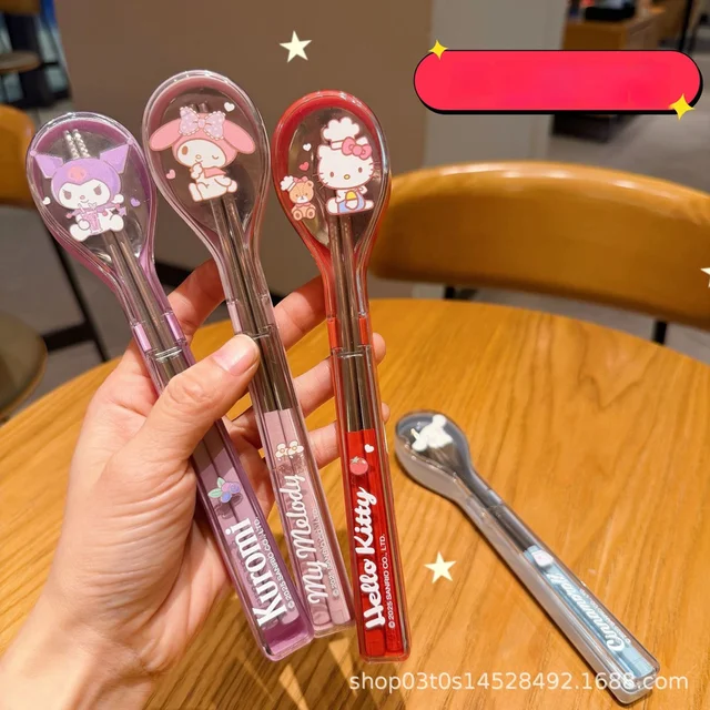 Set de cubiertos de Sanrio con estuche: Acero Inoxidable 304 | Emoape
