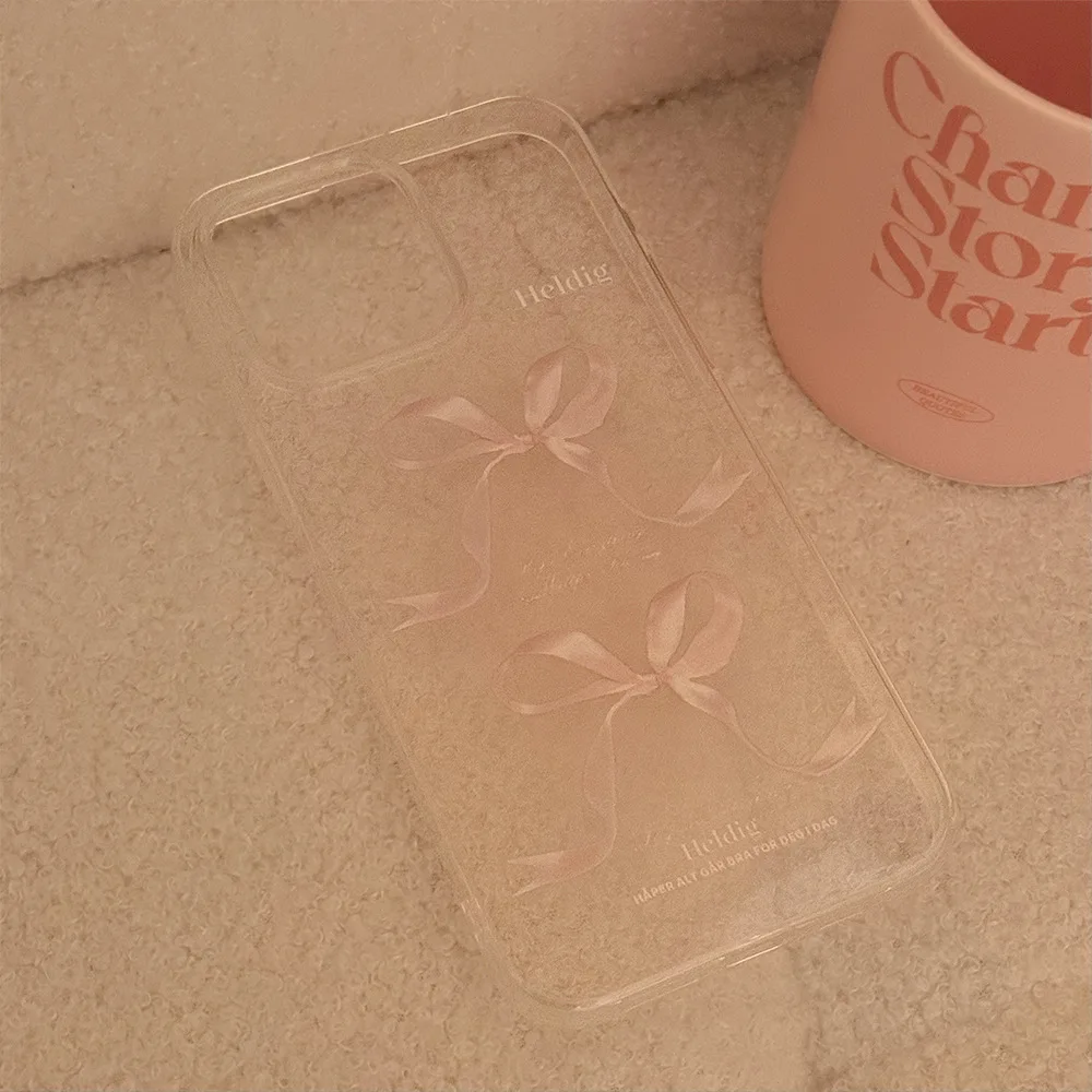 Cute Sweet Girl Pink Bow Phone Case For iPhone 16 15 14 13 12 11 Pro Max X XS XR 7 8 Plus Clear Soft Silicone Shockproof Cover
