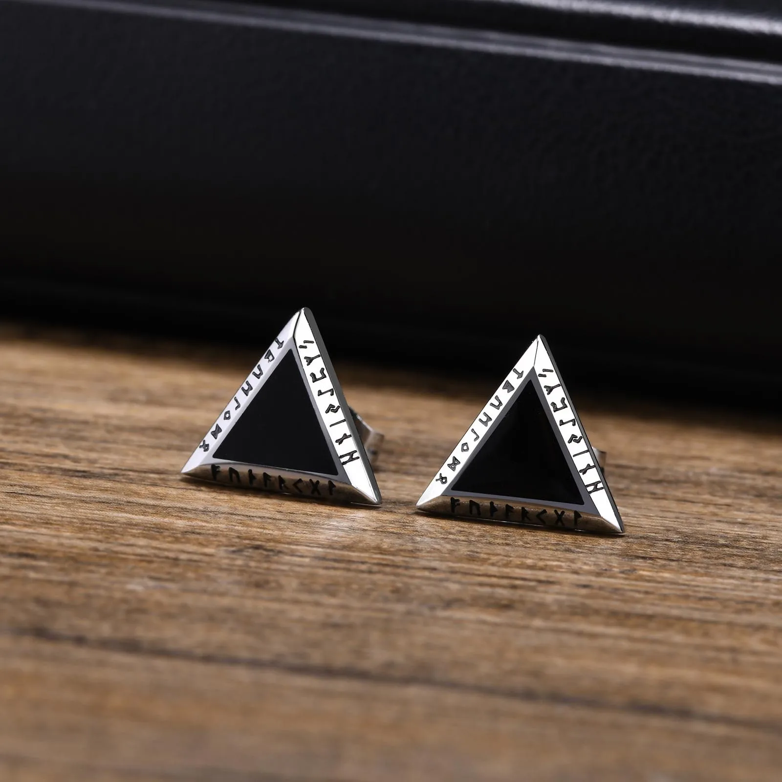 Viking Black Enamel Stud Earring for Men Boys,Anti Allergy Stainless Steel Geometric Ear Stud,Punk Jewelry Gift
