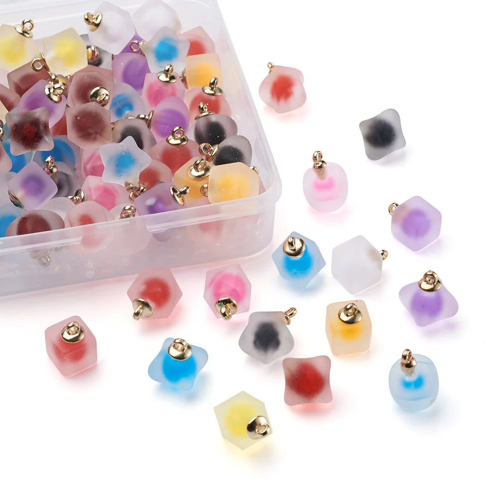 Kissitty 80Pcs Mixed Shape Resin Frosted Pendants Imitate Jelly Bead in Bead Pendants for Necklace Jewelry Making Findings
