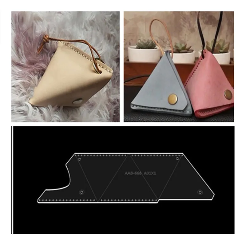 1pc DIY Acrylic Template Leather Craft Coin Purse Small Bag Pattern Stencil Durable Tool for Leather Handcrafts Golden Tower