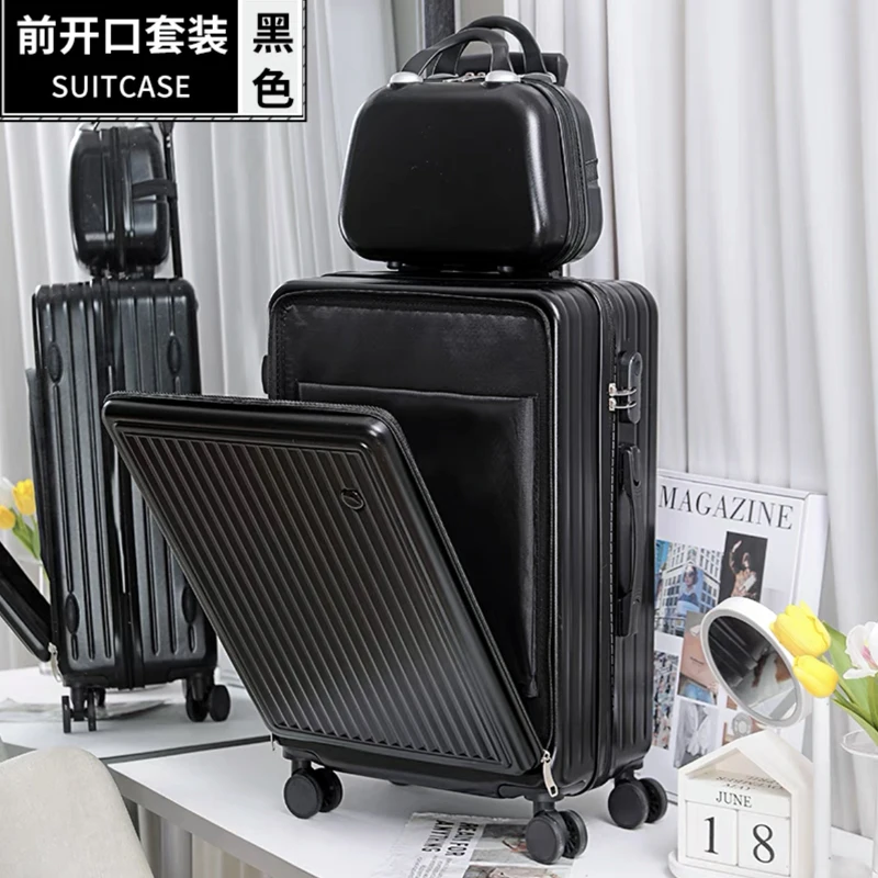 New front pocket Rolling luggage set women trolley suitcase men fashion spinner brand luggage travel bag with handbag travel luggage