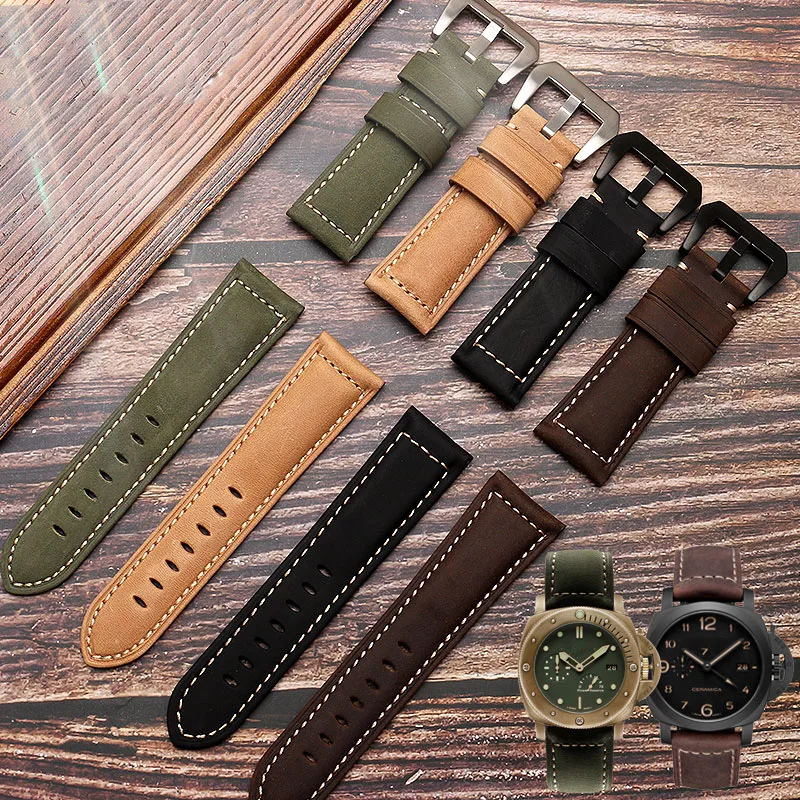 Vintage Frosted Matte Brown-Blue Genuine Leather Watchband - Men's Wrist Strap Bracelet (22mm, 24mm, 26mm)