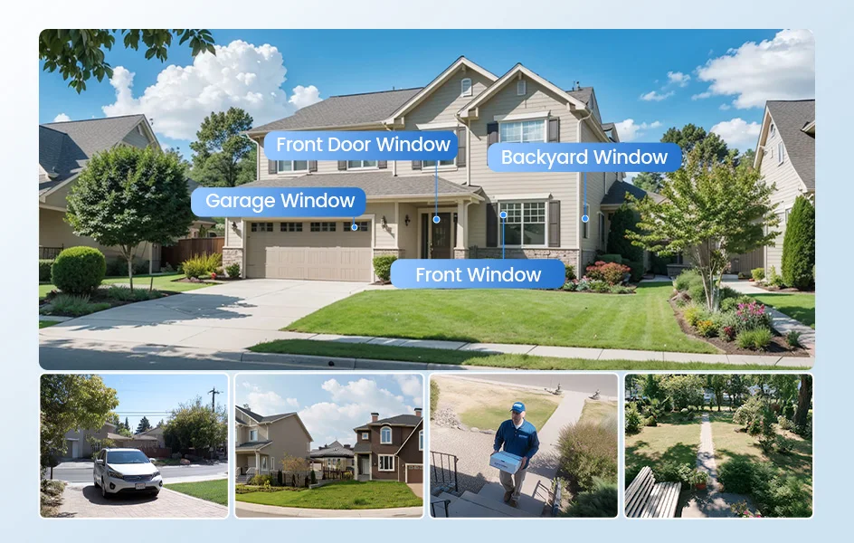 Multiple windows in home showing camera placement options