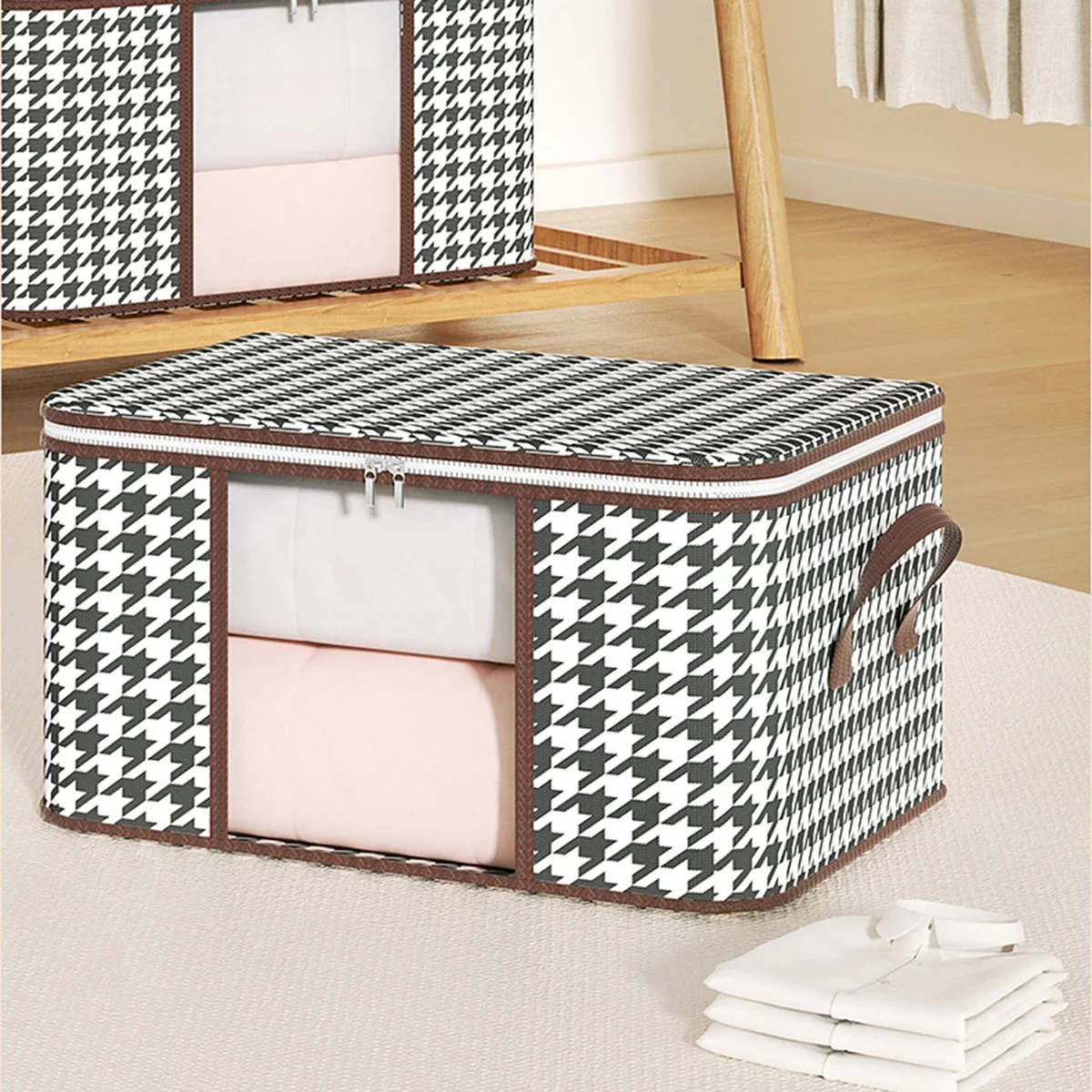 1pc-Cloth Quilt Storage Box Non woven Home Foldable Visible Quilt Bag 2