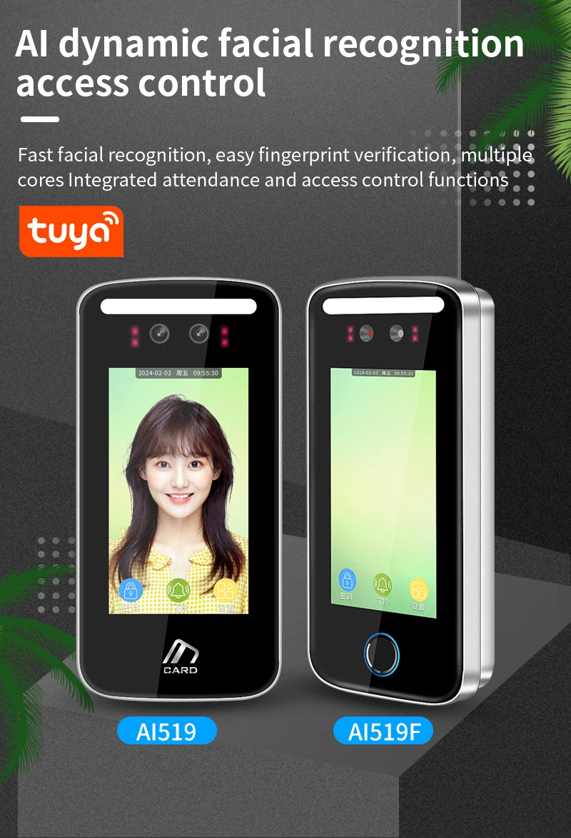 Tuya App Wifi AI Dynamic Face Recognition Reader Attendance Terminal 5000face TC
