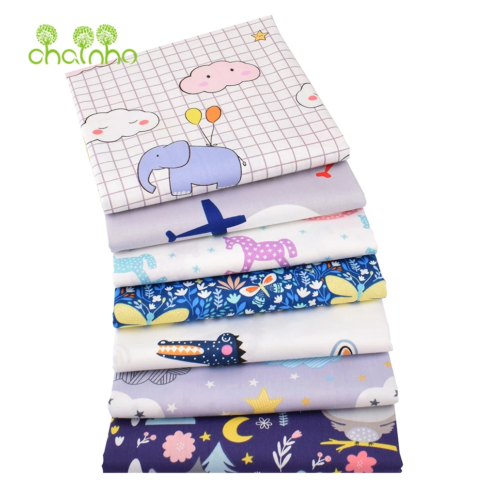 Chainho,Printed Twill Weave Cotton Fabric,DIY Sewing Quilting Material,Patchwork Cloth,7 Designs Cartoon Series,2 Sizes,15C159