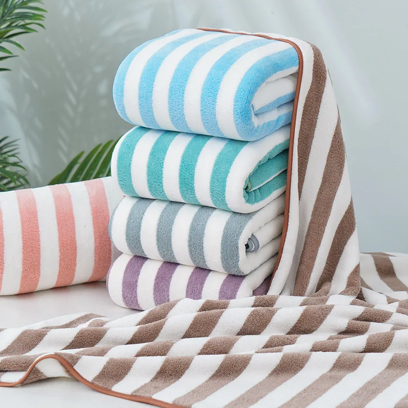 Stripe Microfiber Towel Bathroom Set Super Absorbent Soft Bath Towels Large Size for Women Shower Wrap 70x140cm