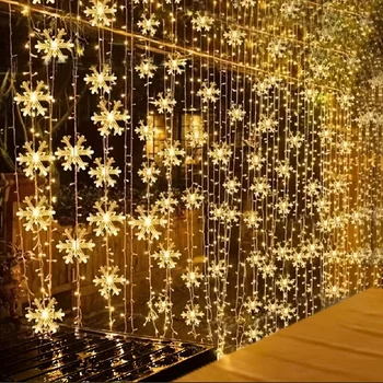 Luces LED de cortina de copo de nieve de 3m, luces de cadena de cortina de Navidad románticas, luces de cadena de hadas para decoración interior del dormitorio del hogar