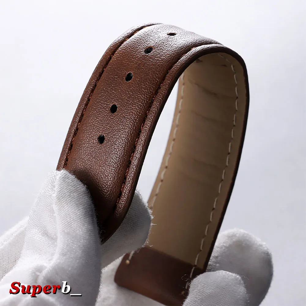 Elegant Vintage Leather Watchband with Butterfly Buckle and Gift Box
