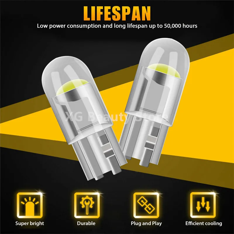 5/10/20/50PCS T10 DC 12V 자동차 LED 빛 Canbus 유리 COB 6000k 독서 돔 램프 마커 웨지 번호판 전구
