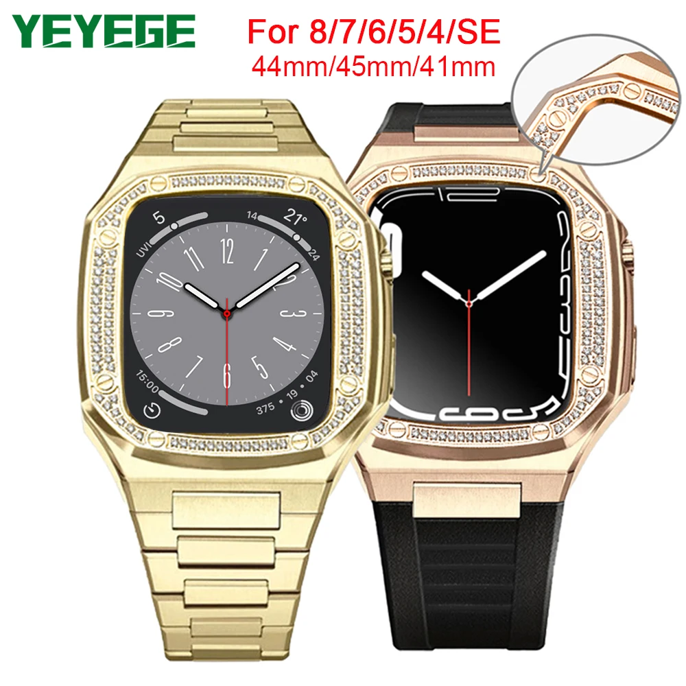 

Luxury Modification Kit Strap For Apple Watch Band Series 8 7 45mm 6 5 4 SE 44 mm Mod set Metal steel for iWatch Bezel Case