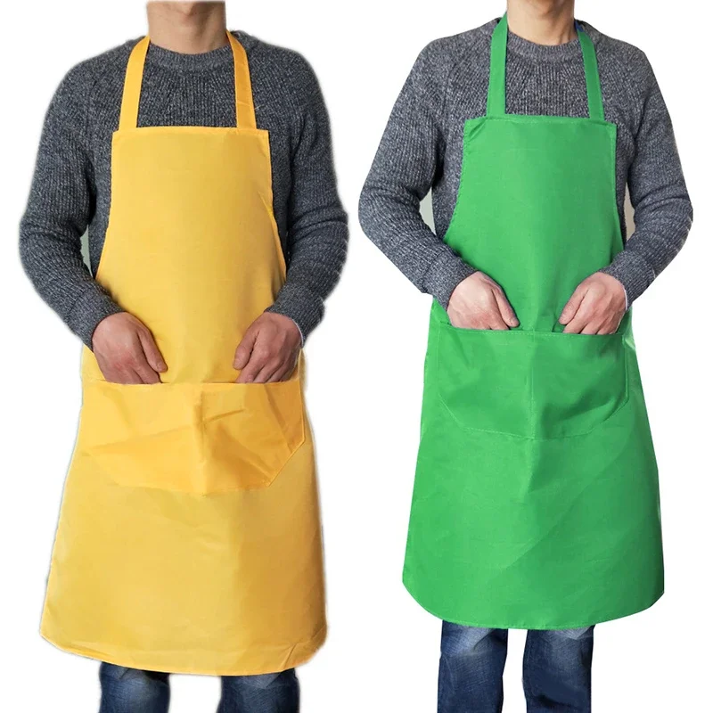 

Solid Color Waterproof Apron With Pockets Kitchen Restaurant Cooking Shop Art Work Aprons Korean Waiter