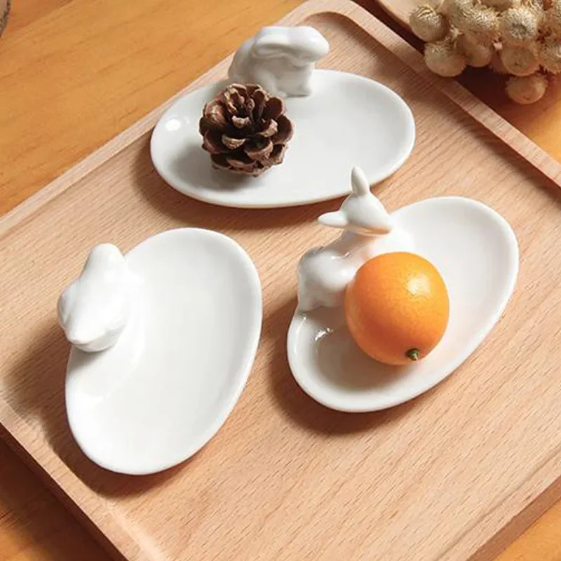 Zakka cooking tools Mini birdie rabbit deerlet dishes plates Animal pure white ceramic tray Home decoration tableware t49 1pcs
