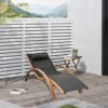 Patio Mesh Wood Recliner Chaise Lounge Chair Lounger W/ Cushion - Black 2