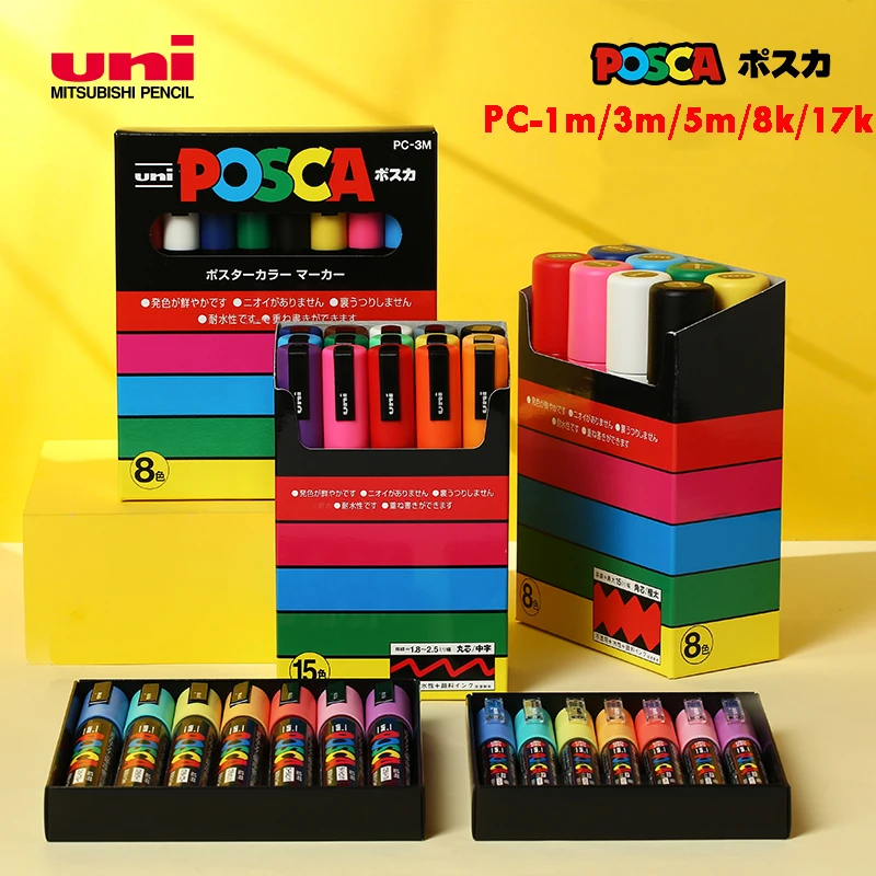 UNI POSCA Marker Pen Set,Acrylic Plumones Rotuladores  PC-1M,3M,5M,8K,17K,7/8/15 Colors POP Poster Pen/Graffiti Advertisement Art  - AliExpress
