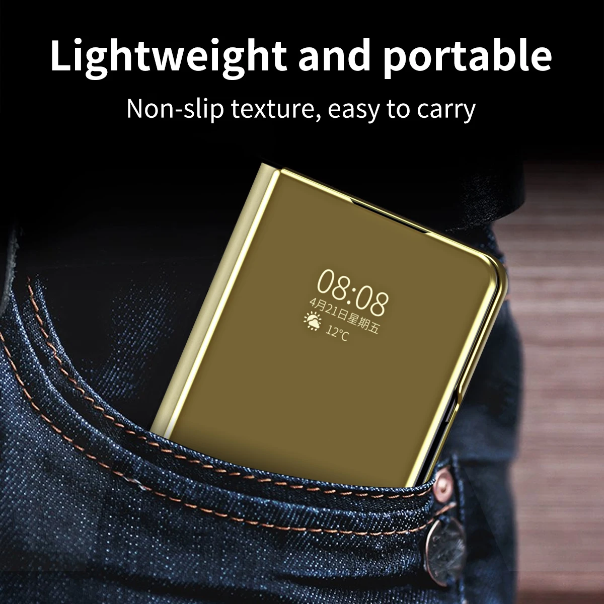 Smart Magnetic Mirror Leather Phone Case with Invisible Stand and Anti-Drop Protection