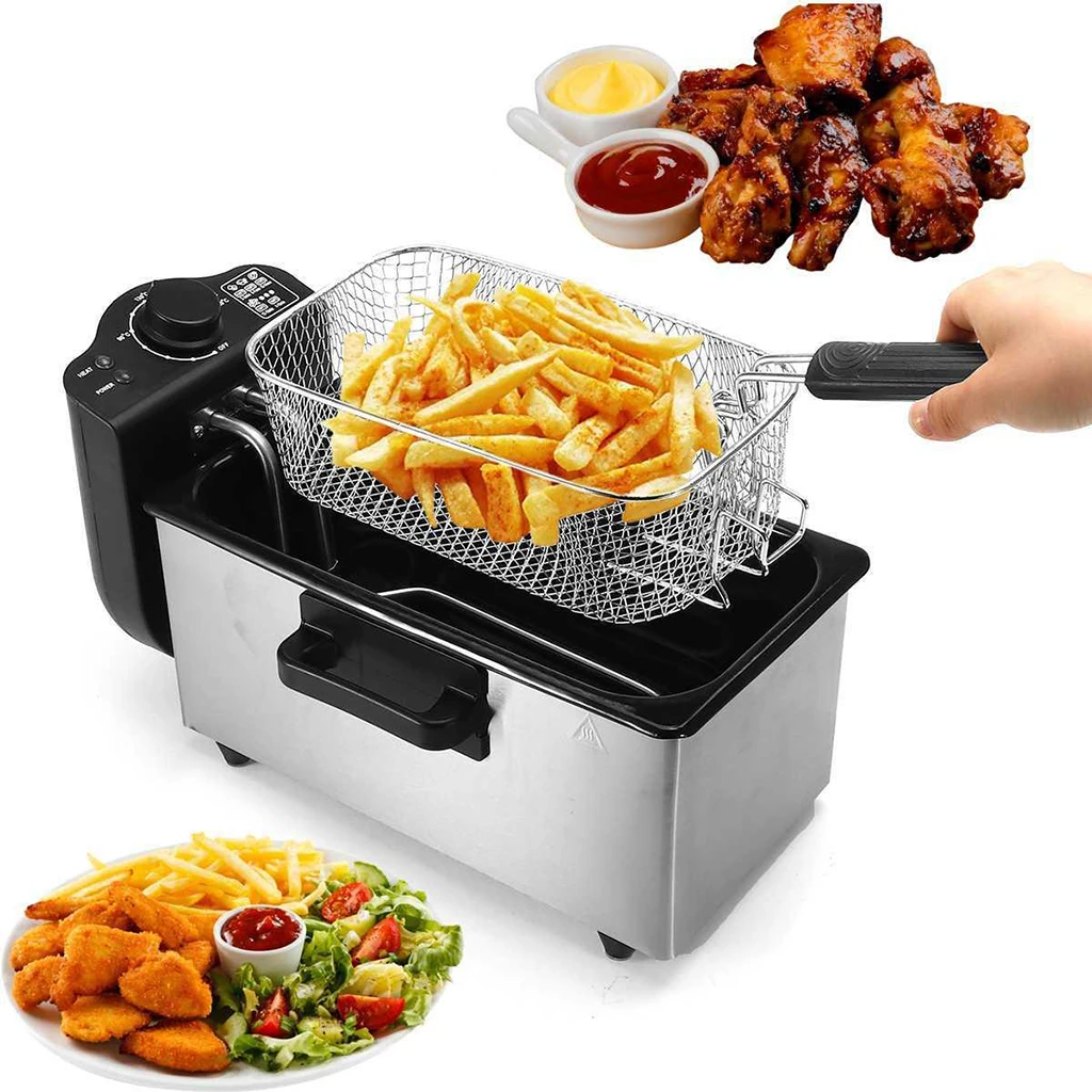 2000 Watt Stainless Steel Triple Basket Electric Deep Fryer, Household commercial fryer machine, fried skewers, European regulation, deep fryer