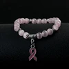 5 Color Breast Cancer Awareness Pink Ribbon Charm Bracelet 5 Color Cat Eye Opal 8mm Beads Bracelets & Bangles 1