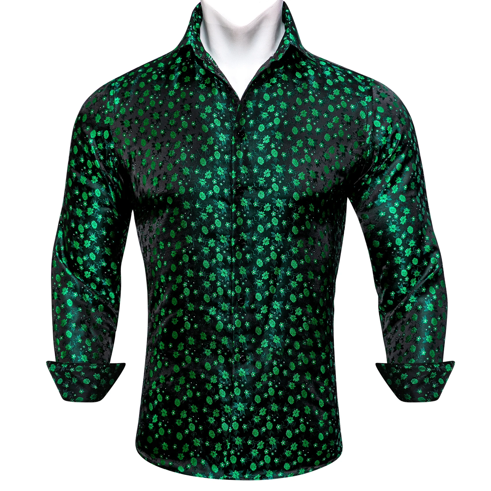 

Designer Men Shirts Spring Green Floral Embroidered Slim Casual Regular Single Breasted Long Sleeve Men Clothing Tops Barry Wang