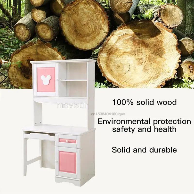 Modern Simple Solid Wood Household Children's Desk Girl Liked Small Apartment Creative Writing Desk And Bookcase Combination