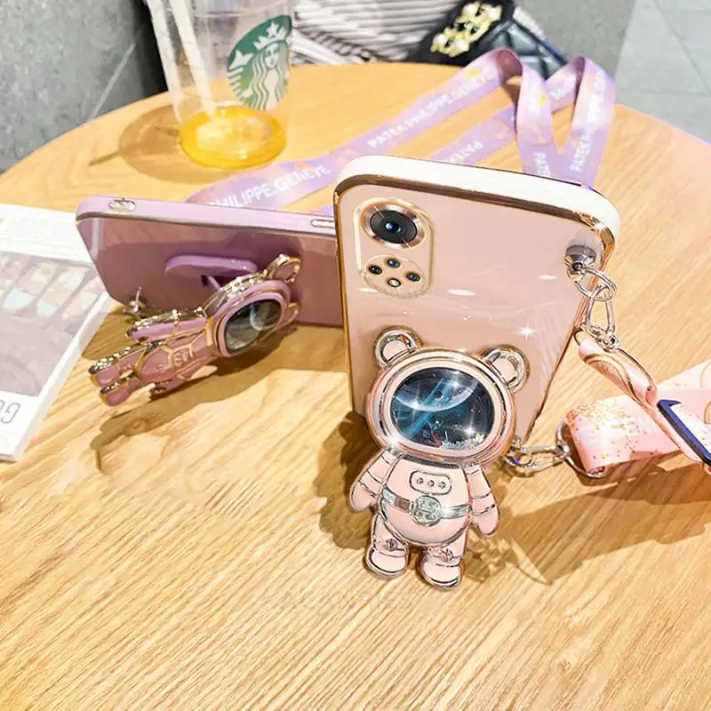 Crossbody Lanyard Plating Silicone Phone Case with Holder