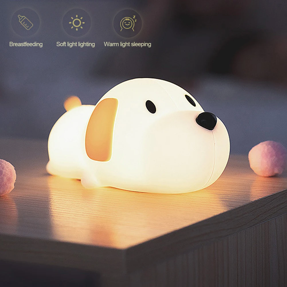 파파 강아지 수면등 동물 램프 실리콘 LED 터치 센서 강아지 무드등 어린이 아이 침실 장식 생일 선물