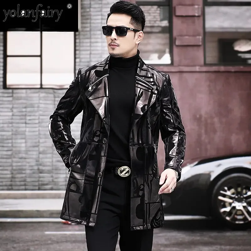 

2024 New Leather Coat Men Genuine Jacket Medium Suit Collar Sheepskin Windbreaker Men's Spring Autumn FCY