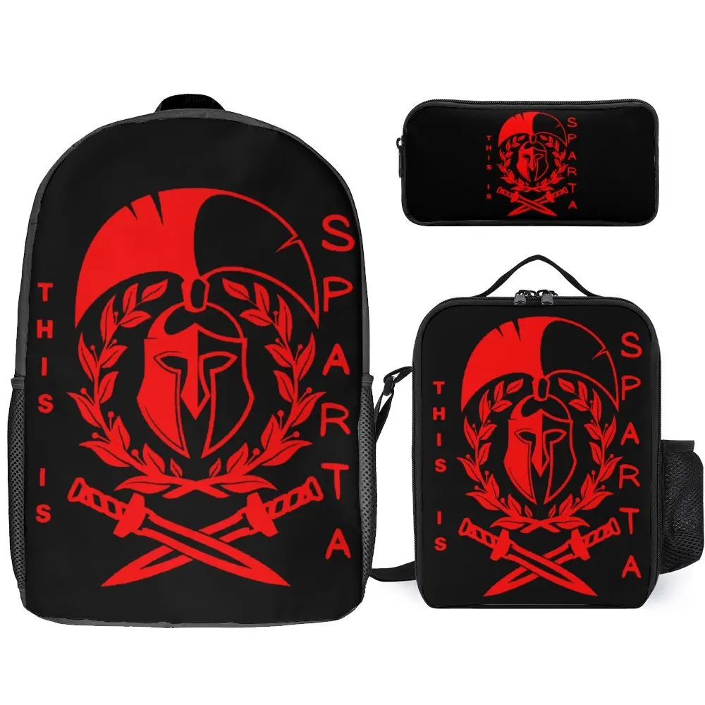 

3 in 1 Set 17 Inch Backpack Lunch Bag Pen Bag Spartan Sparta Warrior Helmet 4 Lasting Cute Snug Schools